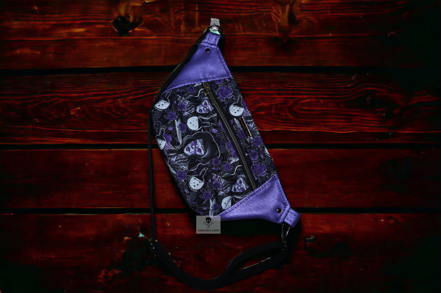 Handcrafted fanny pack bum bag sling purple alt goth girl