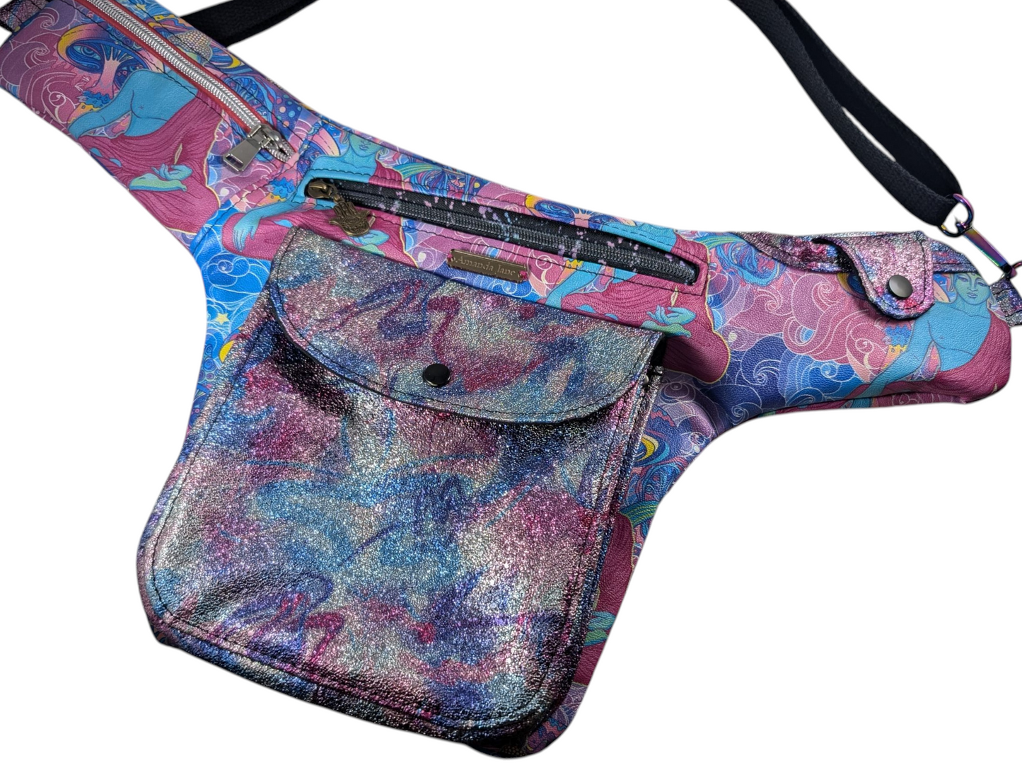 Handcrafted festival hip belt neon buddha