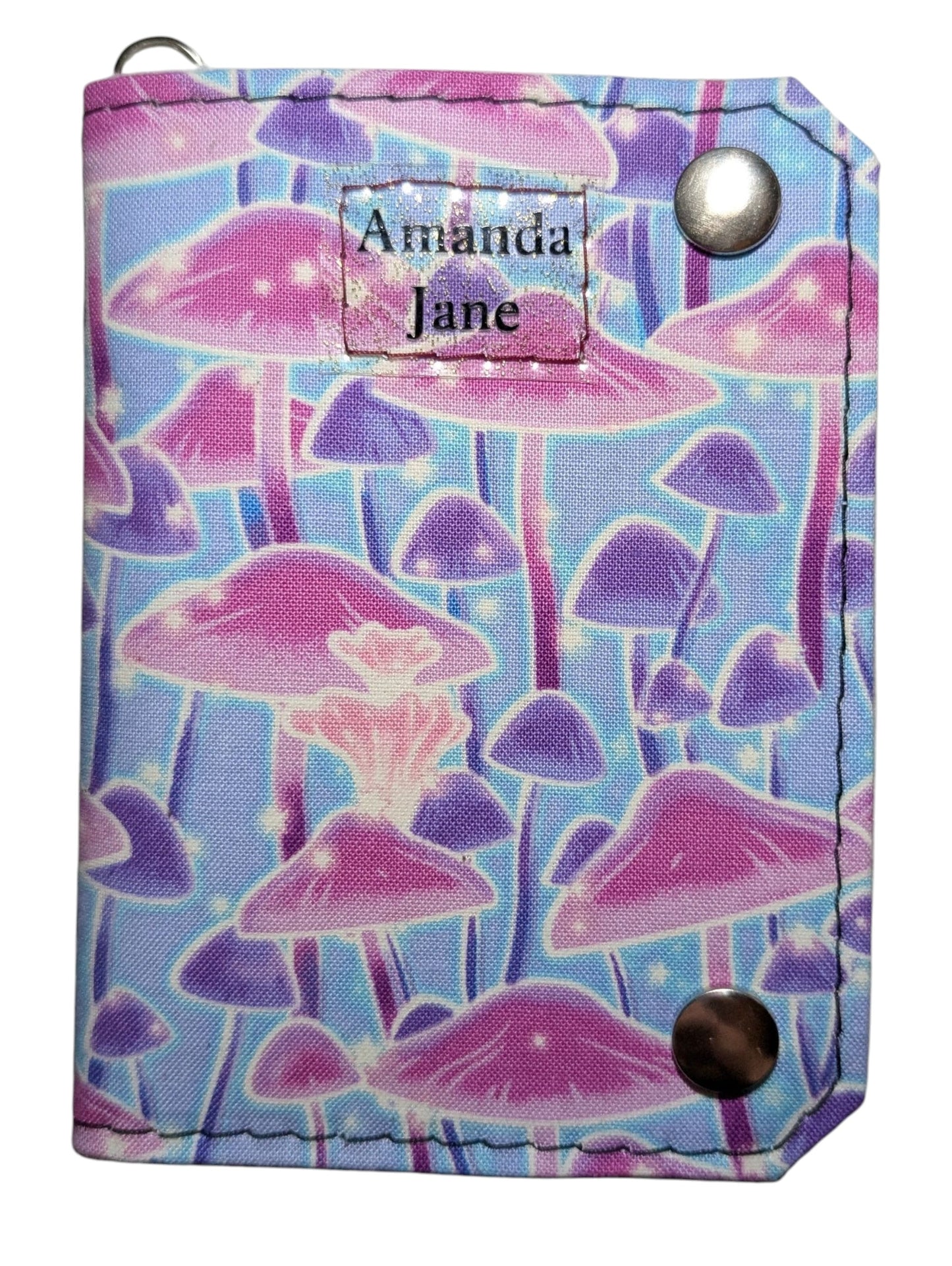 Handcrafted coin small wallet glow in the dark neon mushroom print