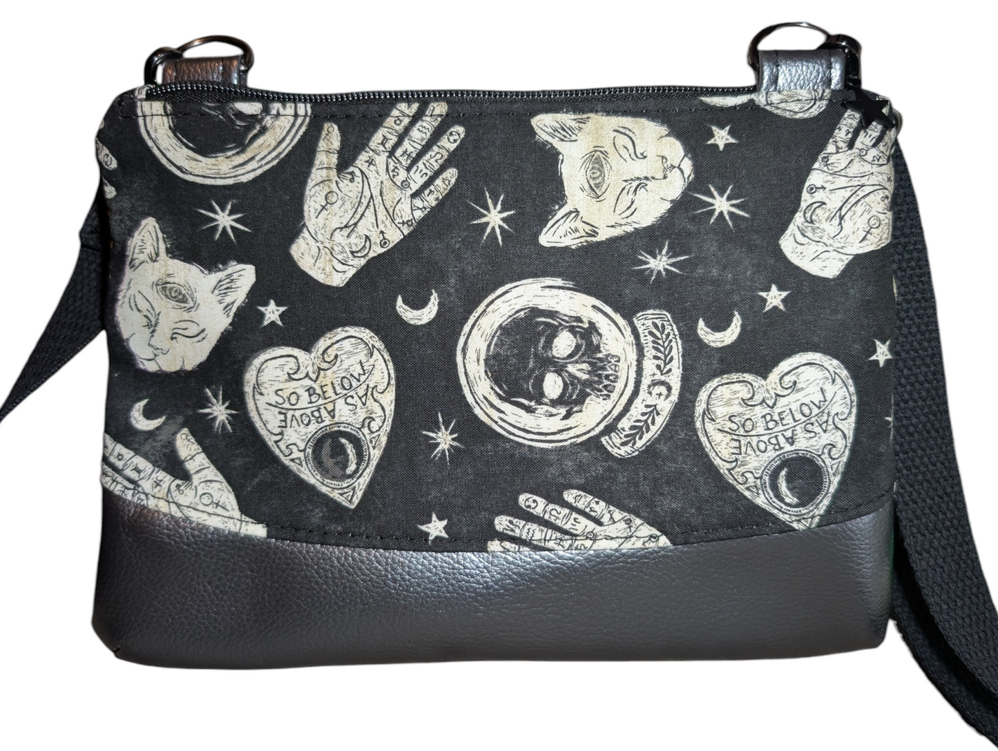 Handcrafted purse crossbody ouija black cats witchy