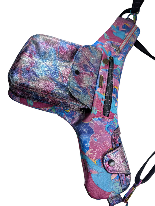 Handcrafted festival hip belt neon buddha