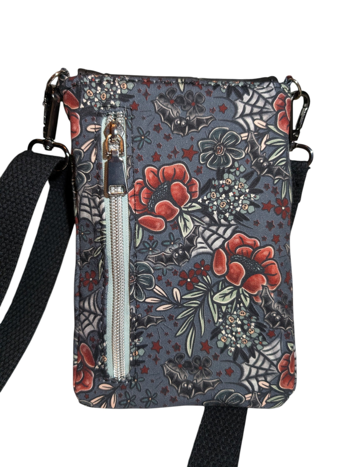 Handcrafted crossbody purse bag spiders & bats, floral