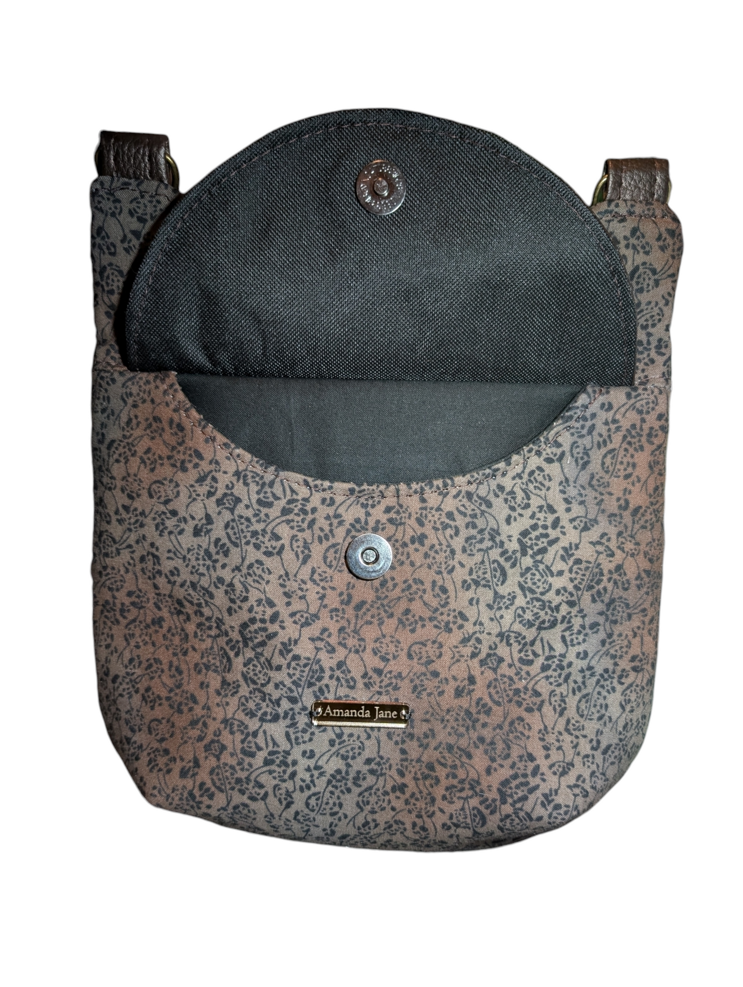 Handcrafted purse crossbody brown floral