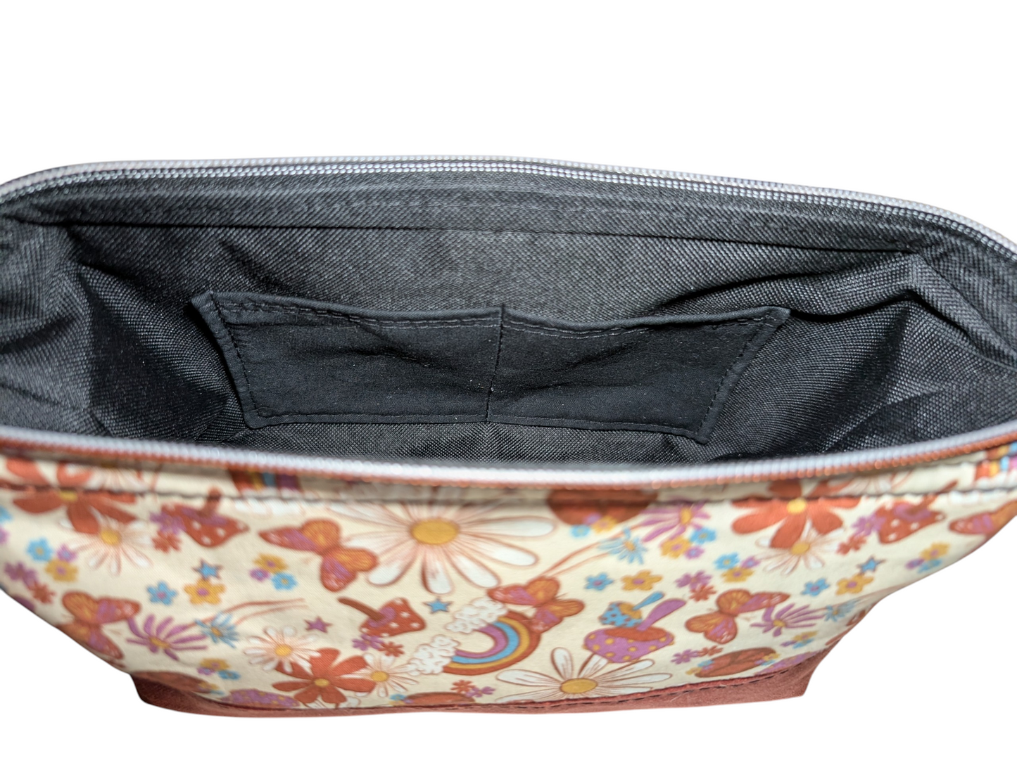 Handcrafted pouch make up toiletry bag retro peace signs, rainbows