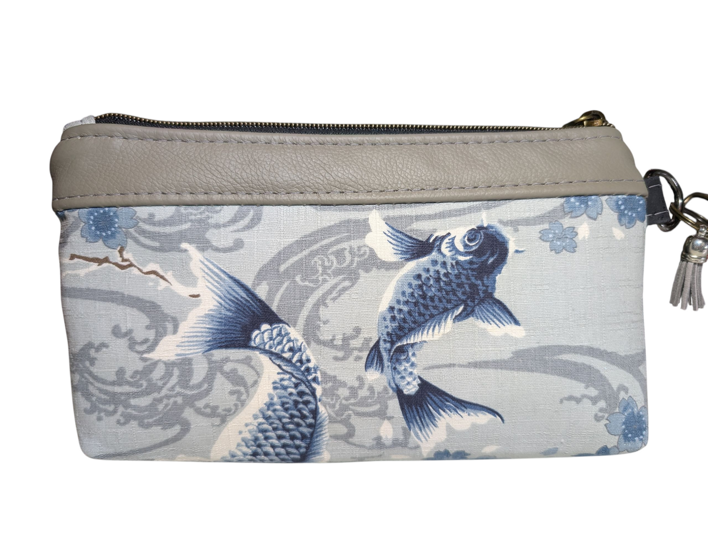 Handmade clutch wristlet with koi fish