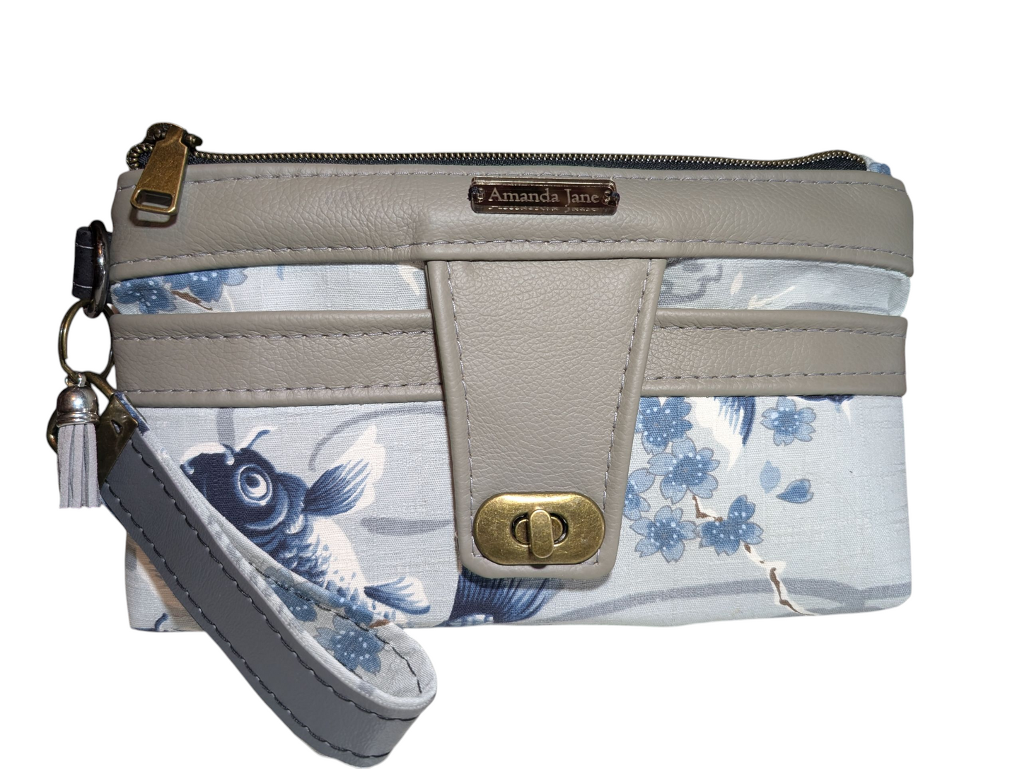 Handmade clutch wristlet with koi fish