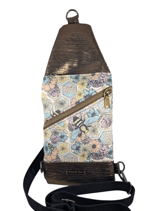 Handcrafted shoulder sling honeycomb bees
