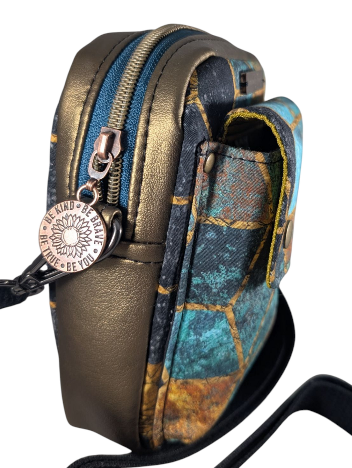 Handcrafted purse crossbody bag essentials turquoise geo