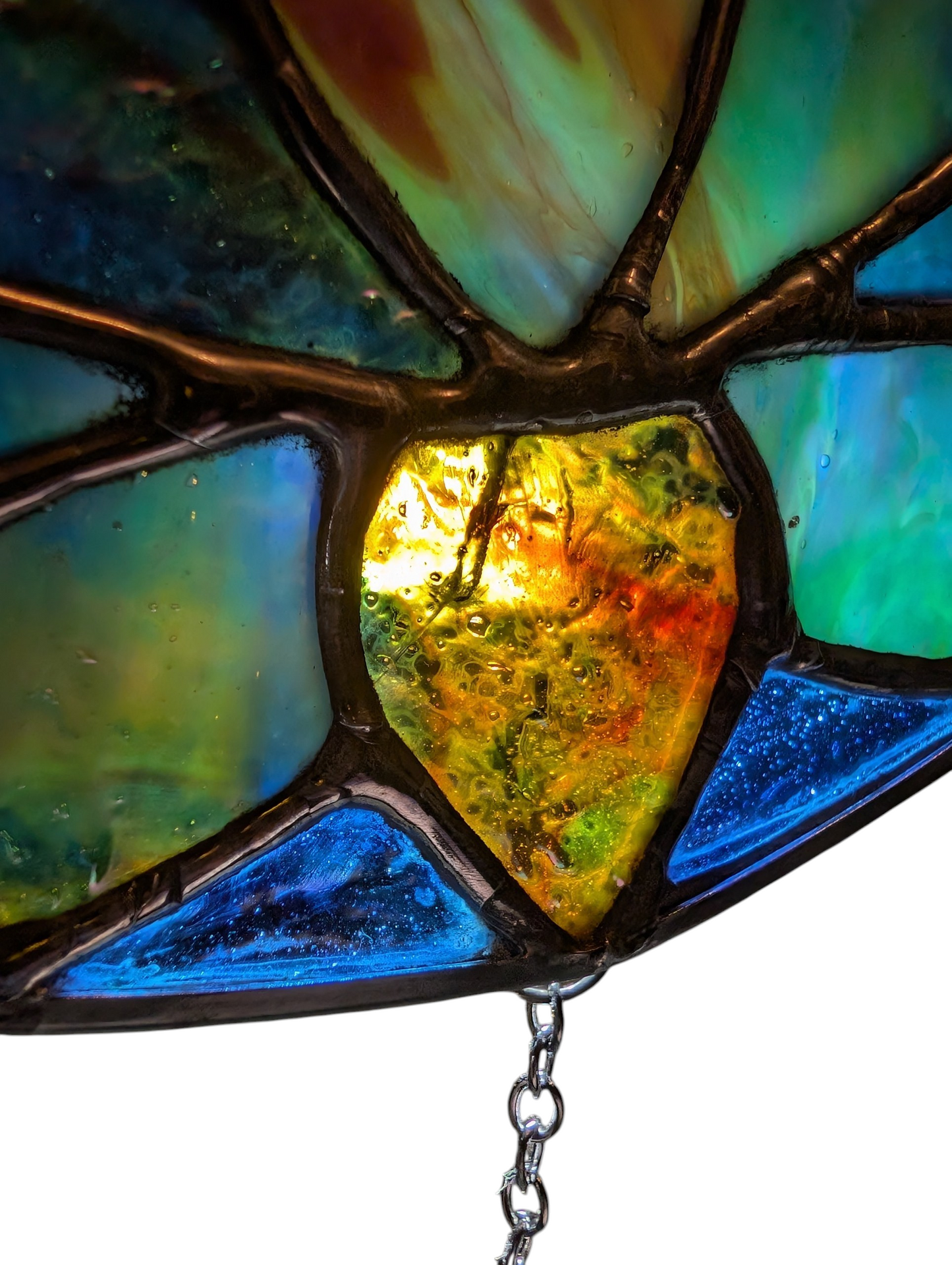 Handcrafted stained glass lotus moon blue DISCOUNTED