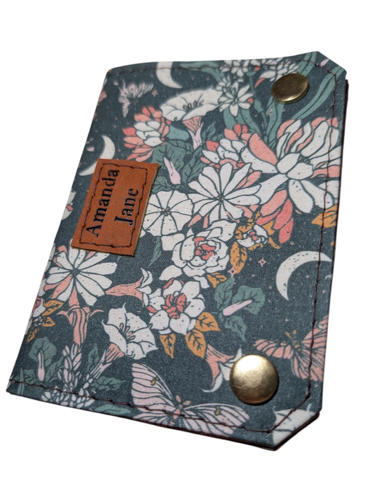 Handcrafted coin small wallet floral and moth print