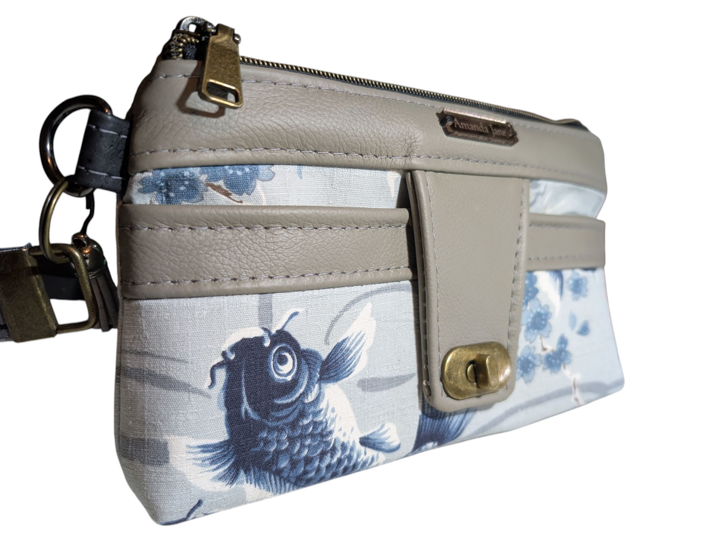 Handmade clutch wristlet with koi fish