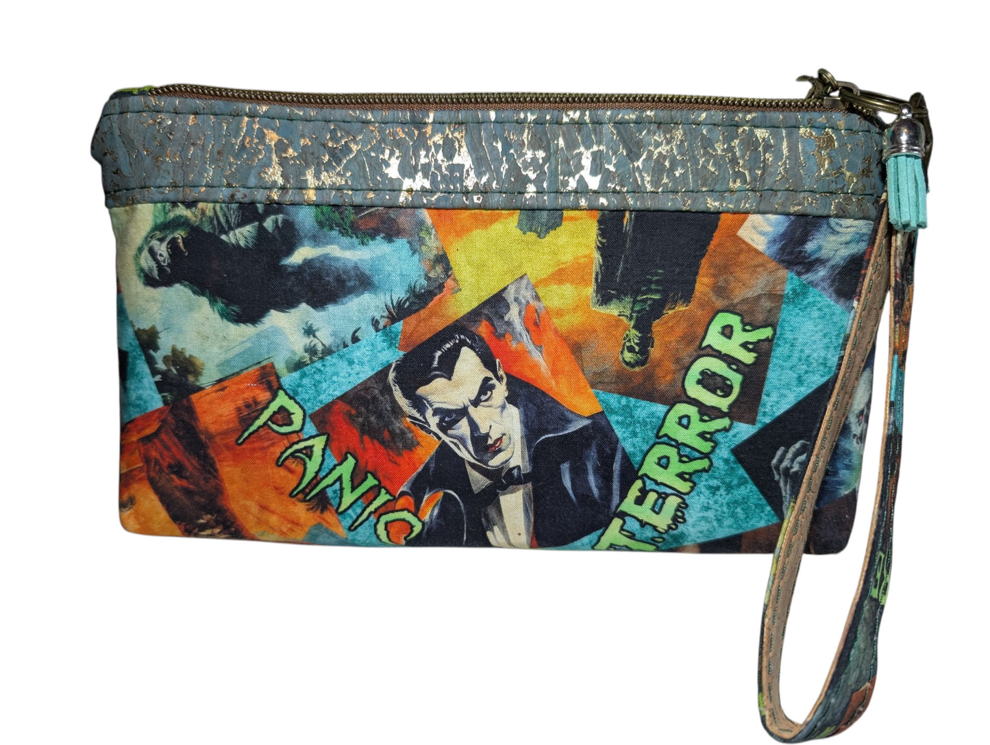 Handmade clutch wristlet retro horror movie icons