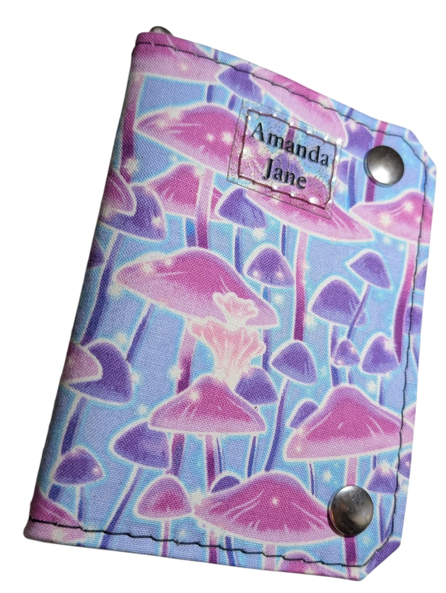 Handcrafted coin small wallet glow in the dark neon mushroom print