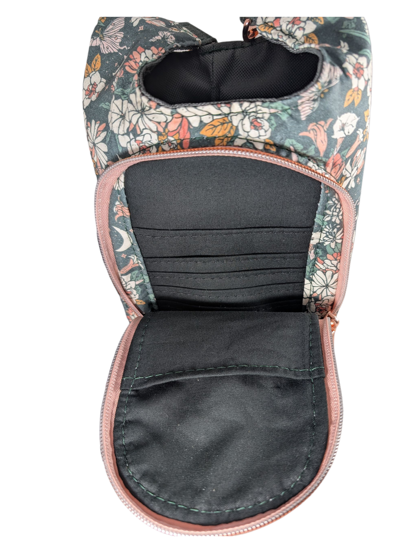 Handcrafted water bottle holder with card slots floral months
