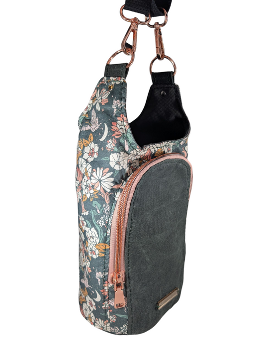 Handcrafted water bottle holder with card slots floral months
