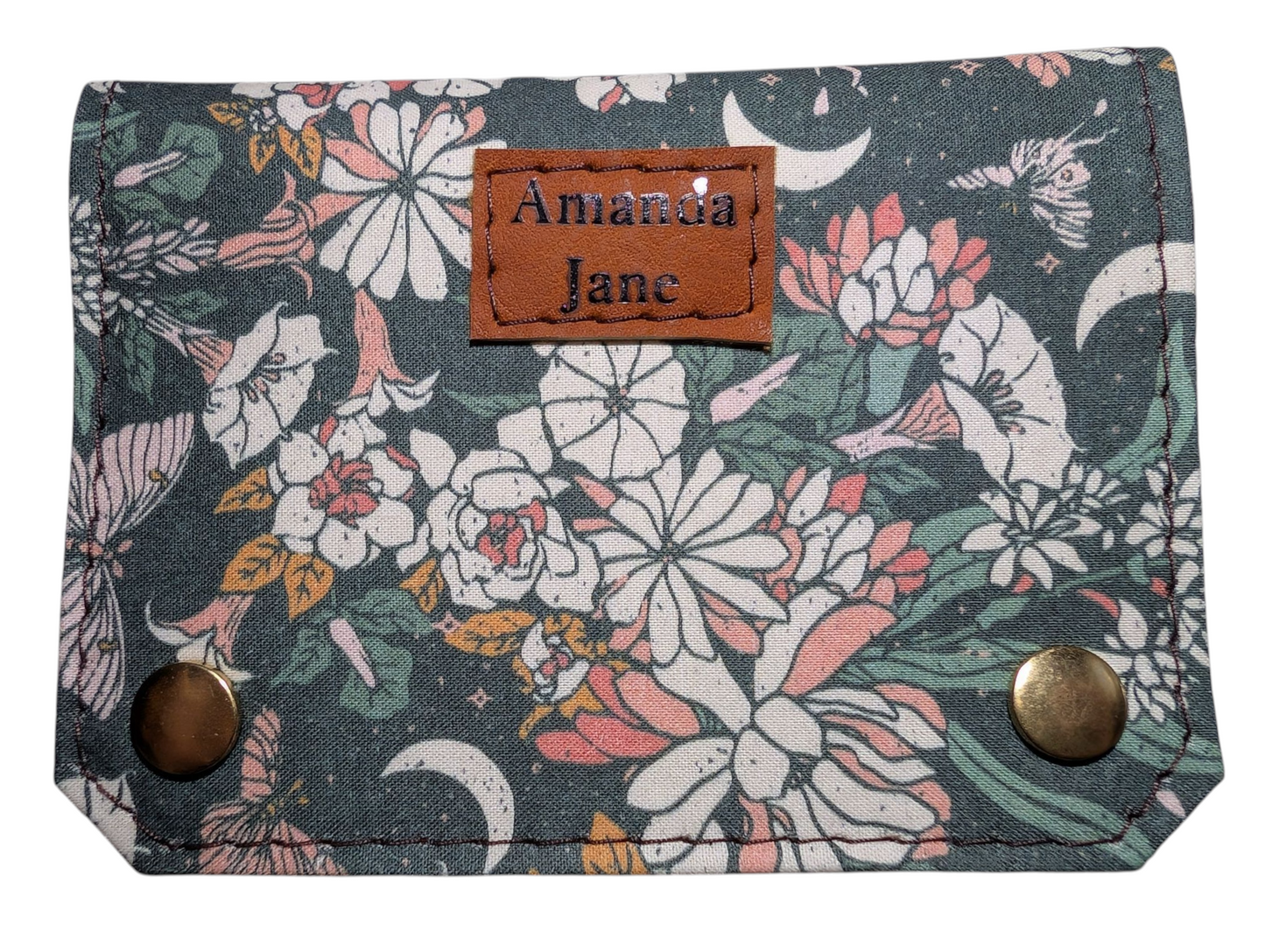 Handcrafted coin small wallet floral and moth print