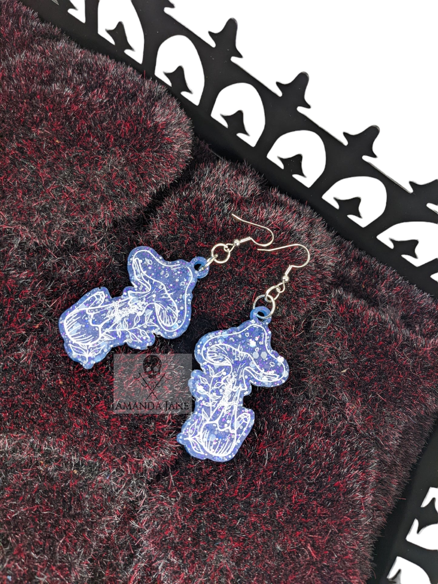Resin mushroom and crystal earrings