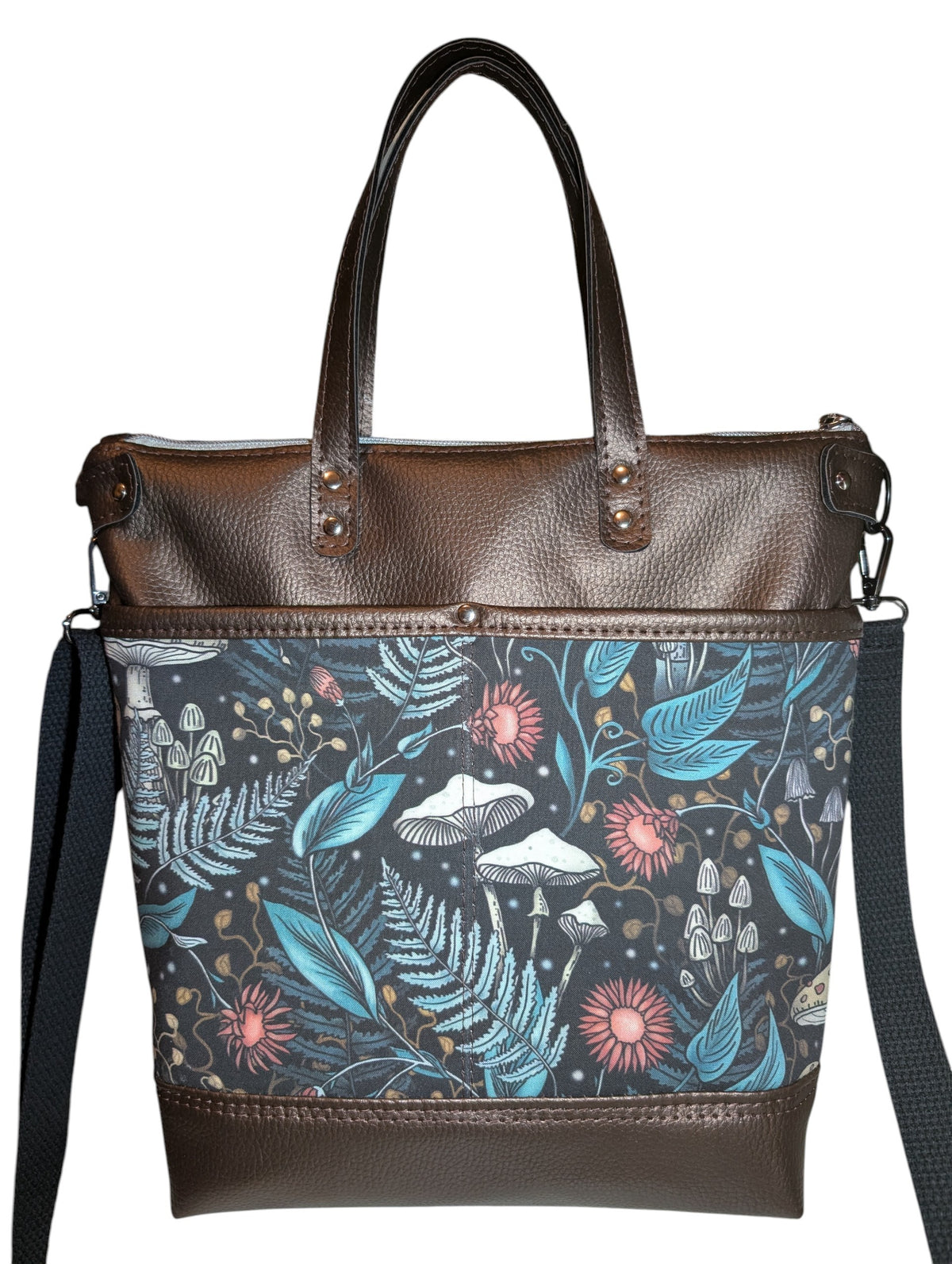 Handcrafted bag purse handbag crossbody Luna moth, mushrooms