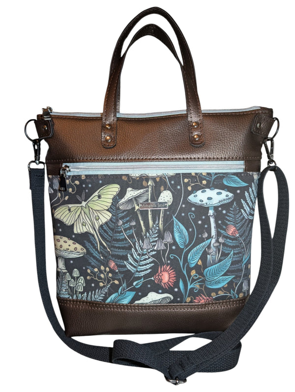 Handcrafted bag purse handbag crossbody Luna moth, mushrooms