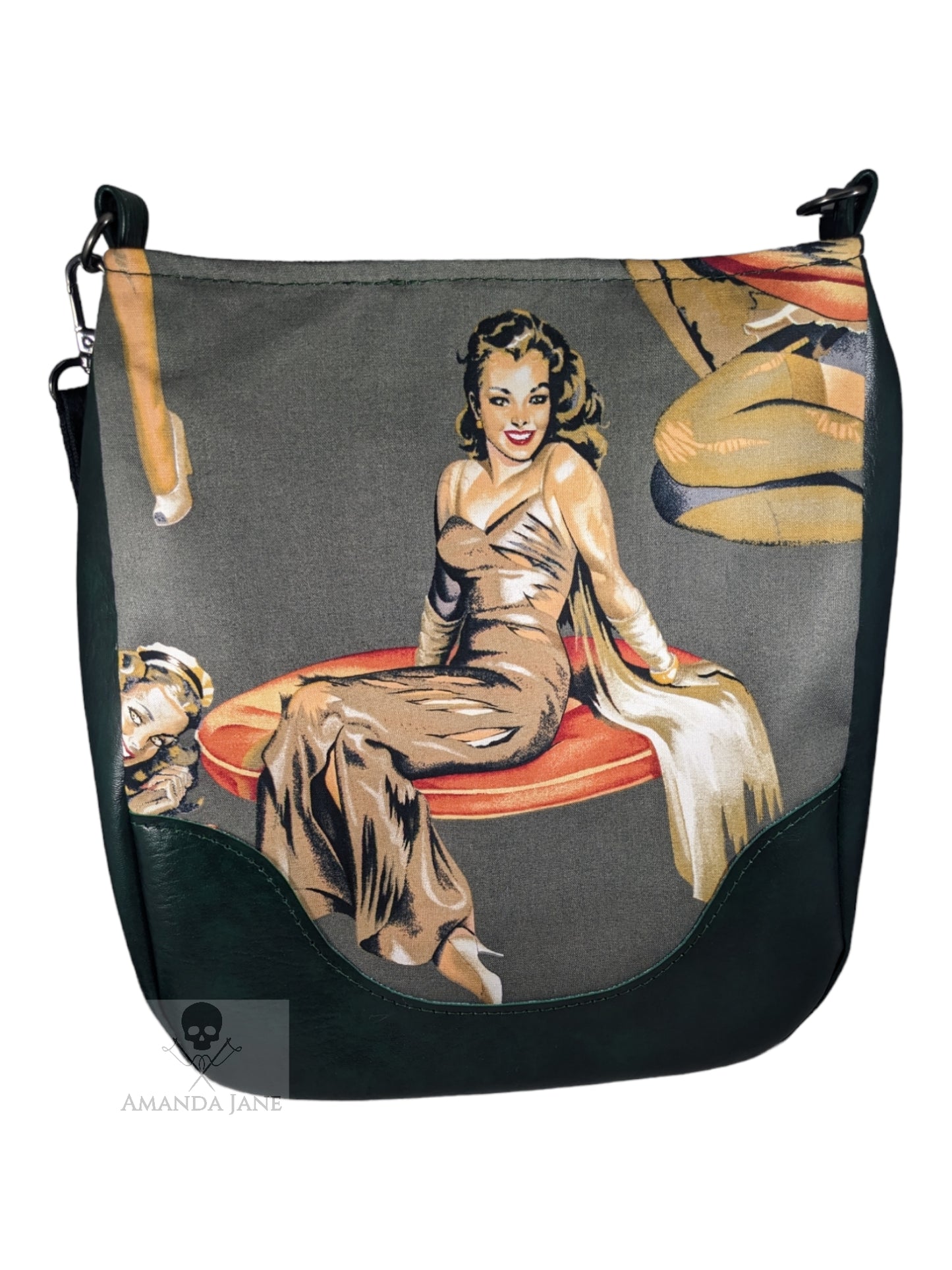 Handcrafted bag crossbody hobo slouch zombie pinup