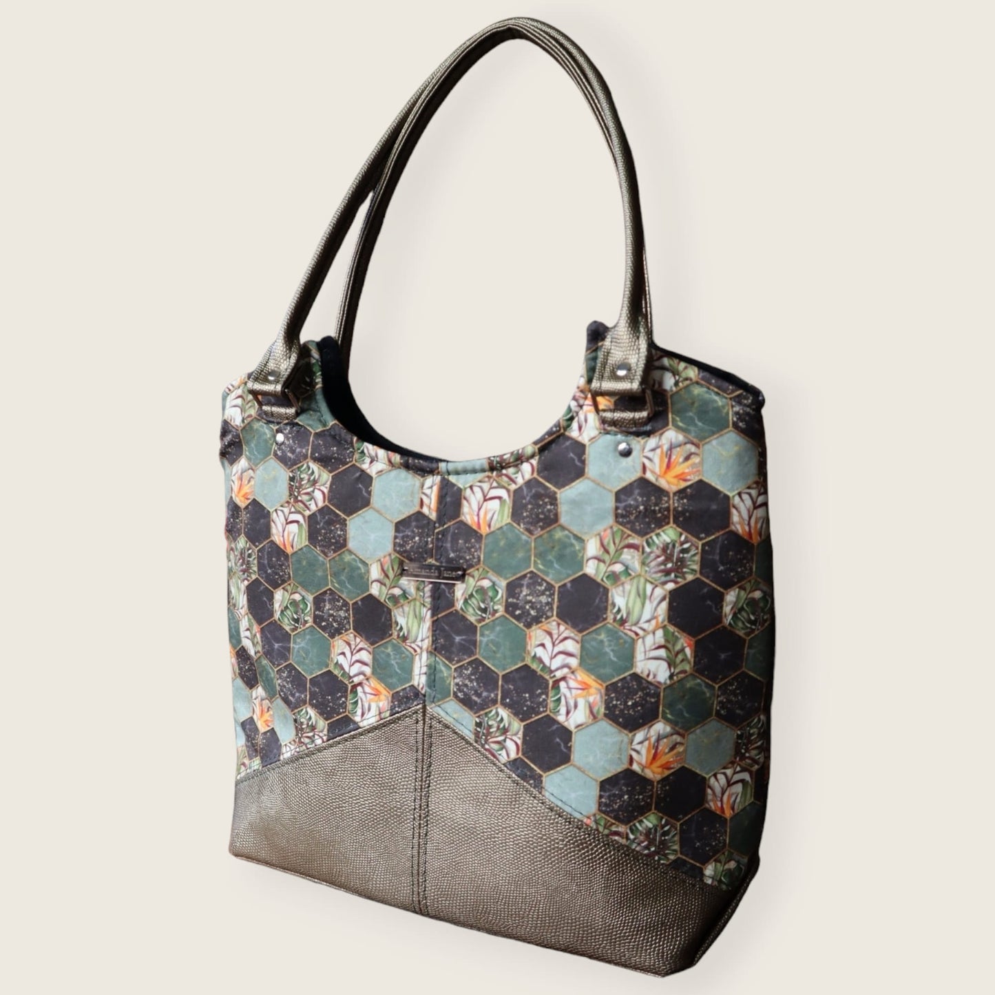 Handcrafted handbag purse shoulder bag tropical leaves