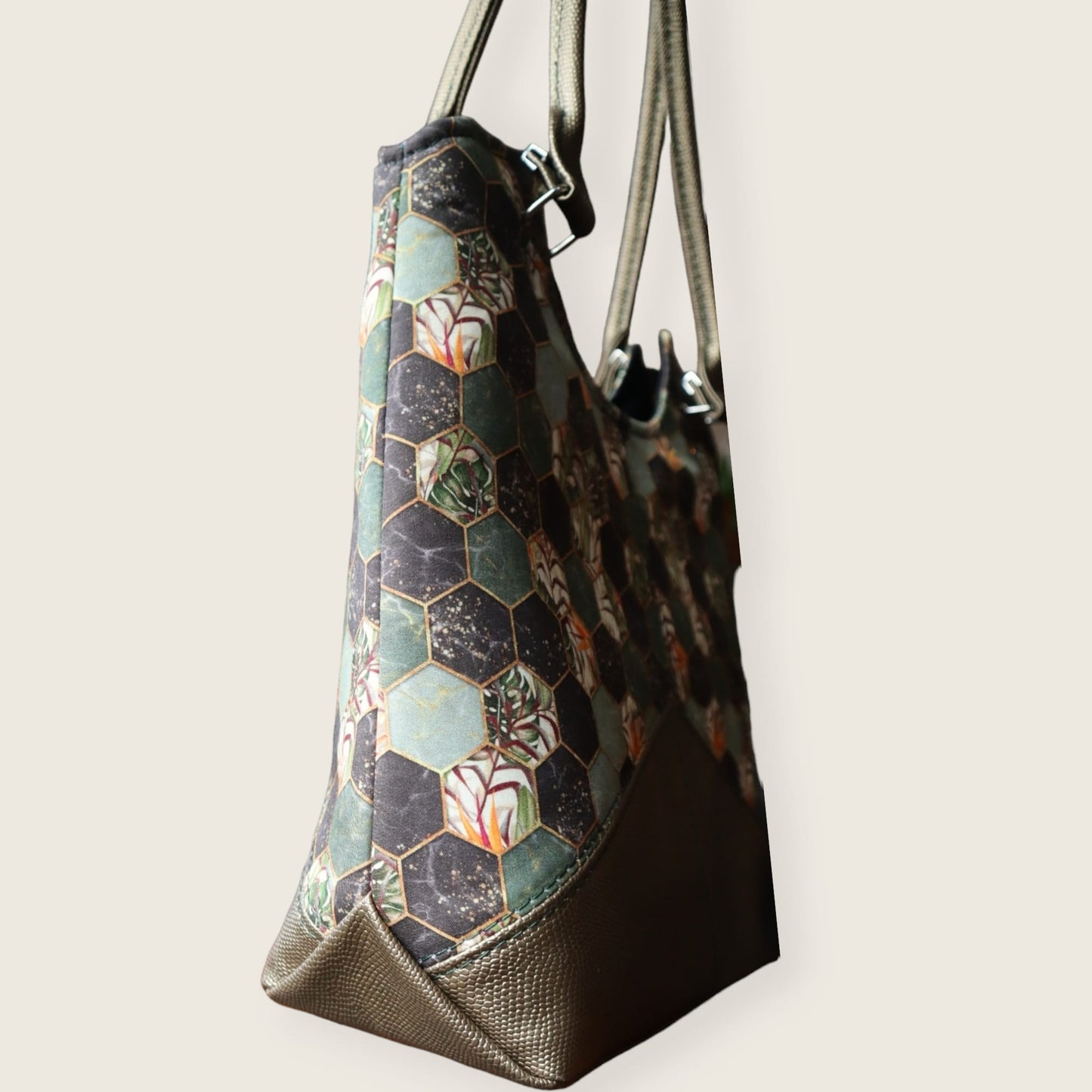Handcrafted handbag purse shoulder bag tropical leaves