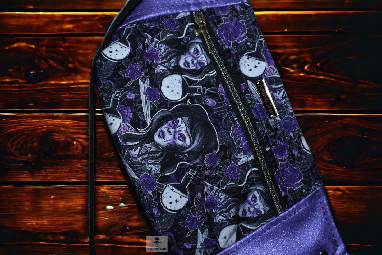 Handcrafted fanny pack bum bag sling purple alt goth girl