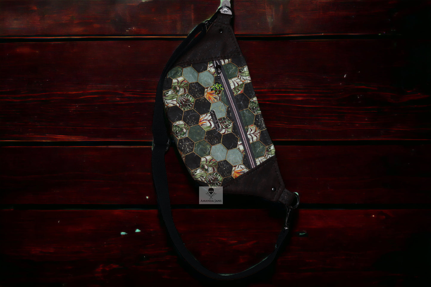 Handcrafted fanny pack bum bag sling jungle plants geo