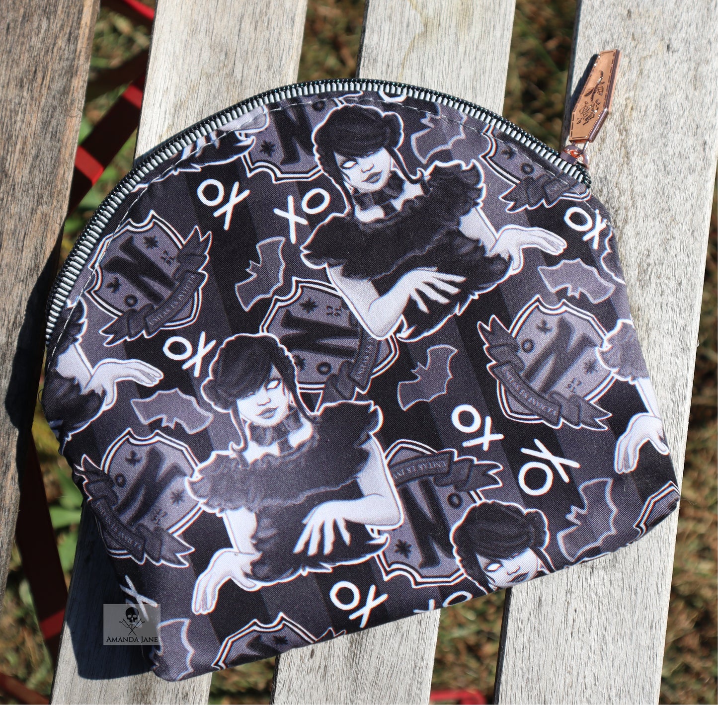 Handcrafted pouch make up toiletry bag spooky girl