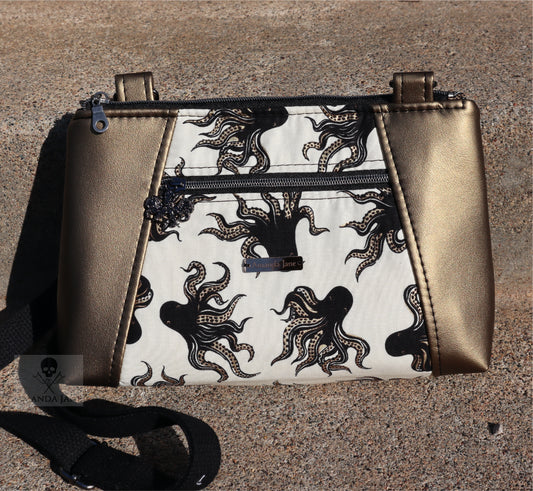 Handcrafted crossbody purse bag gold octopus *SLIGHT FLAW*