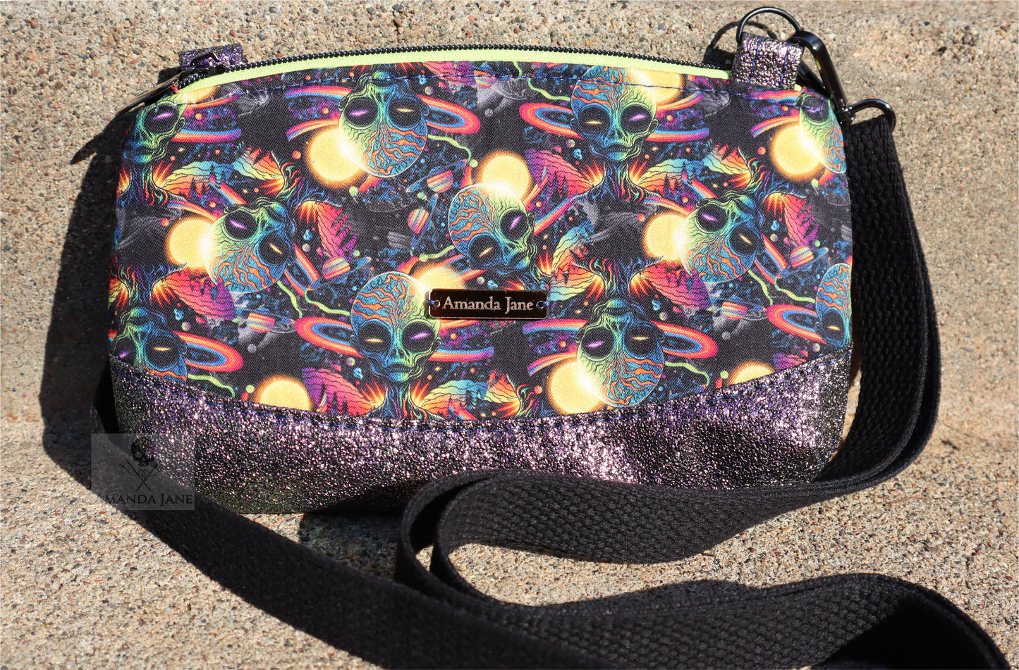 Handcrafted clutch or crossbody purse space aliens