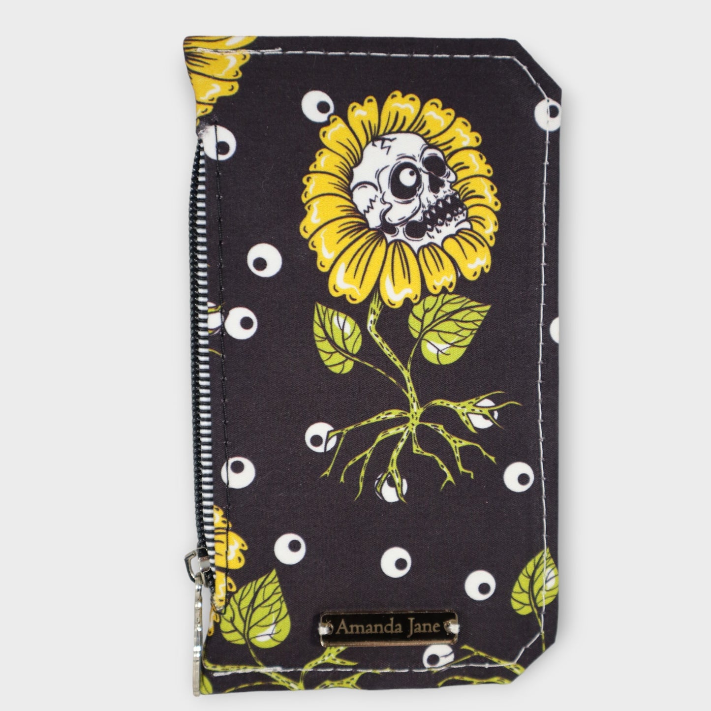 Handcrafted purse pal wallet skull sunflower
