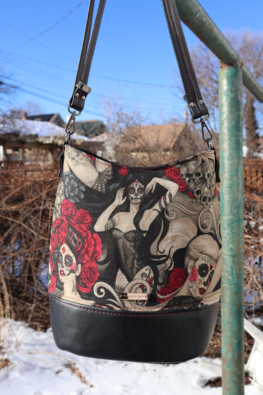 Handcrafted shoulder purse bag sugar skull goth girls