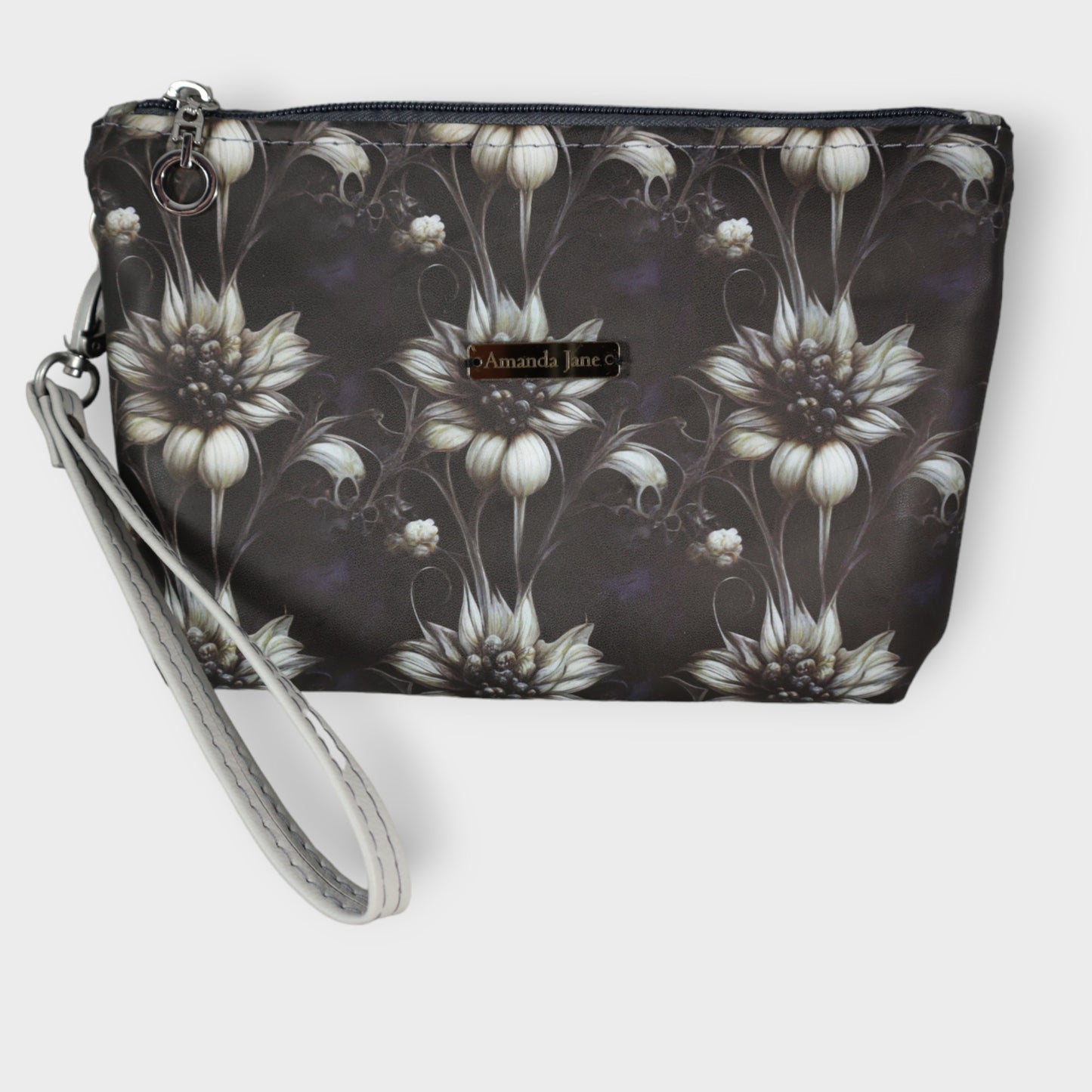 Handmade clutch wristlet crossbody purse goth flowers