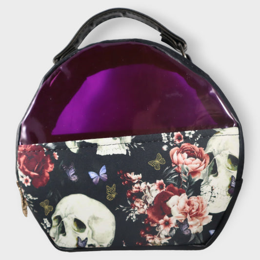 Handcrafted pouch make up skulls and flowers