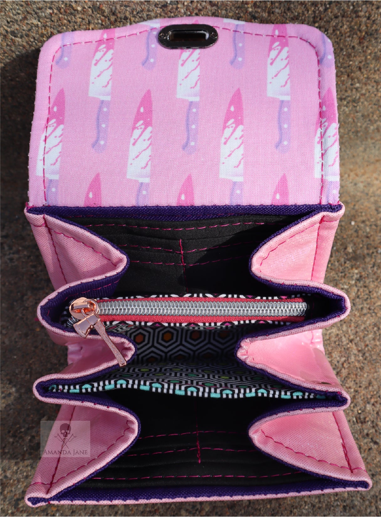 Handcrafted coin small wallet pastel goth knives