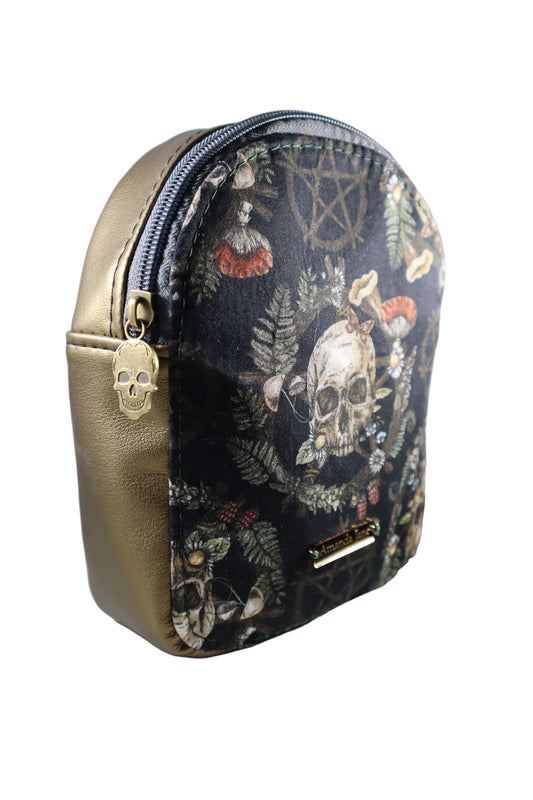Handcrafted purse backpack shoulder sling skull and pentacle - SMALL size