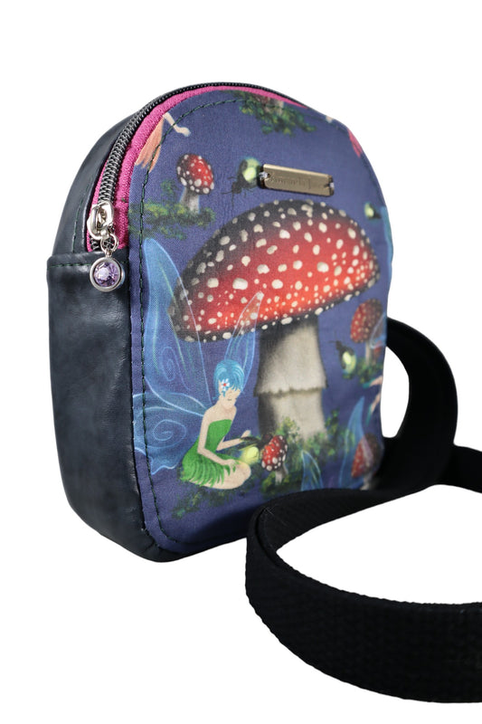 Handcrafted purse backpack shoulder sling fairy mushroom  - SMALL size