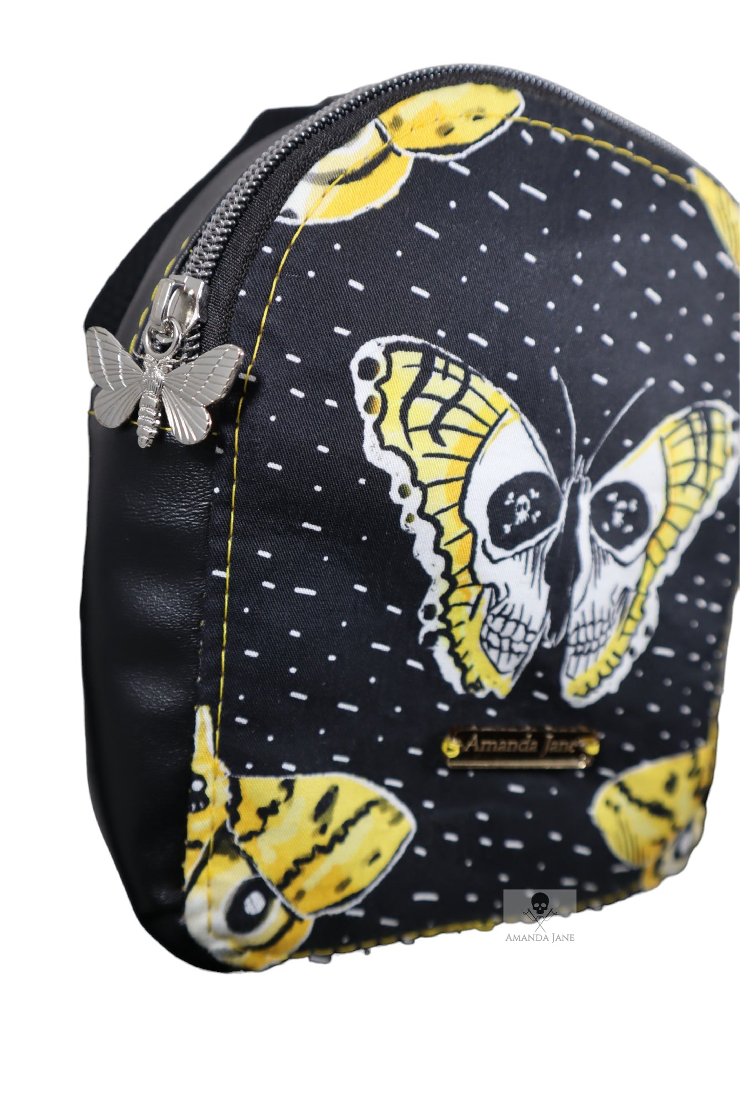 Handcrafted purse backpack shoulder sling yellow moth - SMALL size