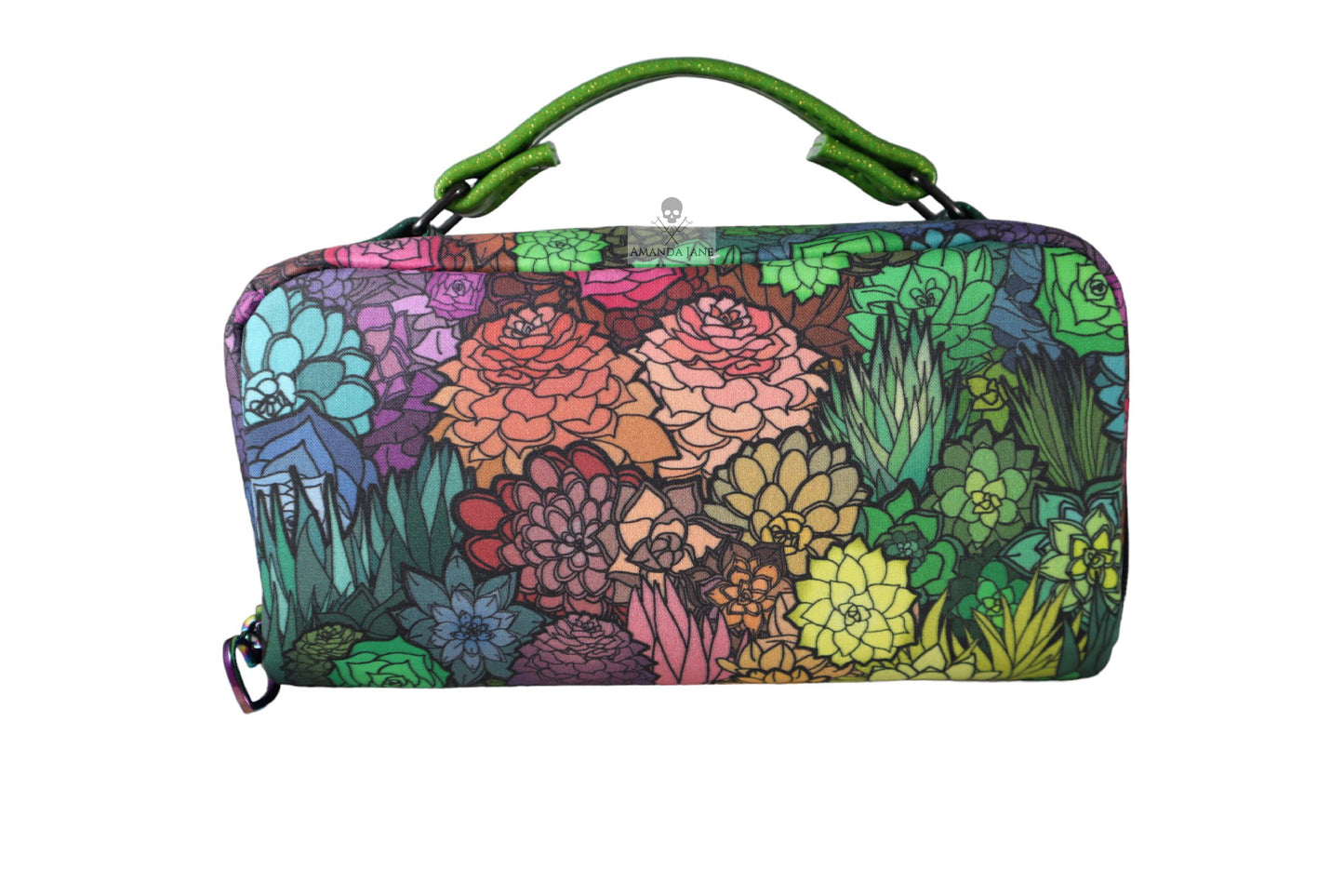 Handcrafted pouch make up toiletry bag rainbow succulents