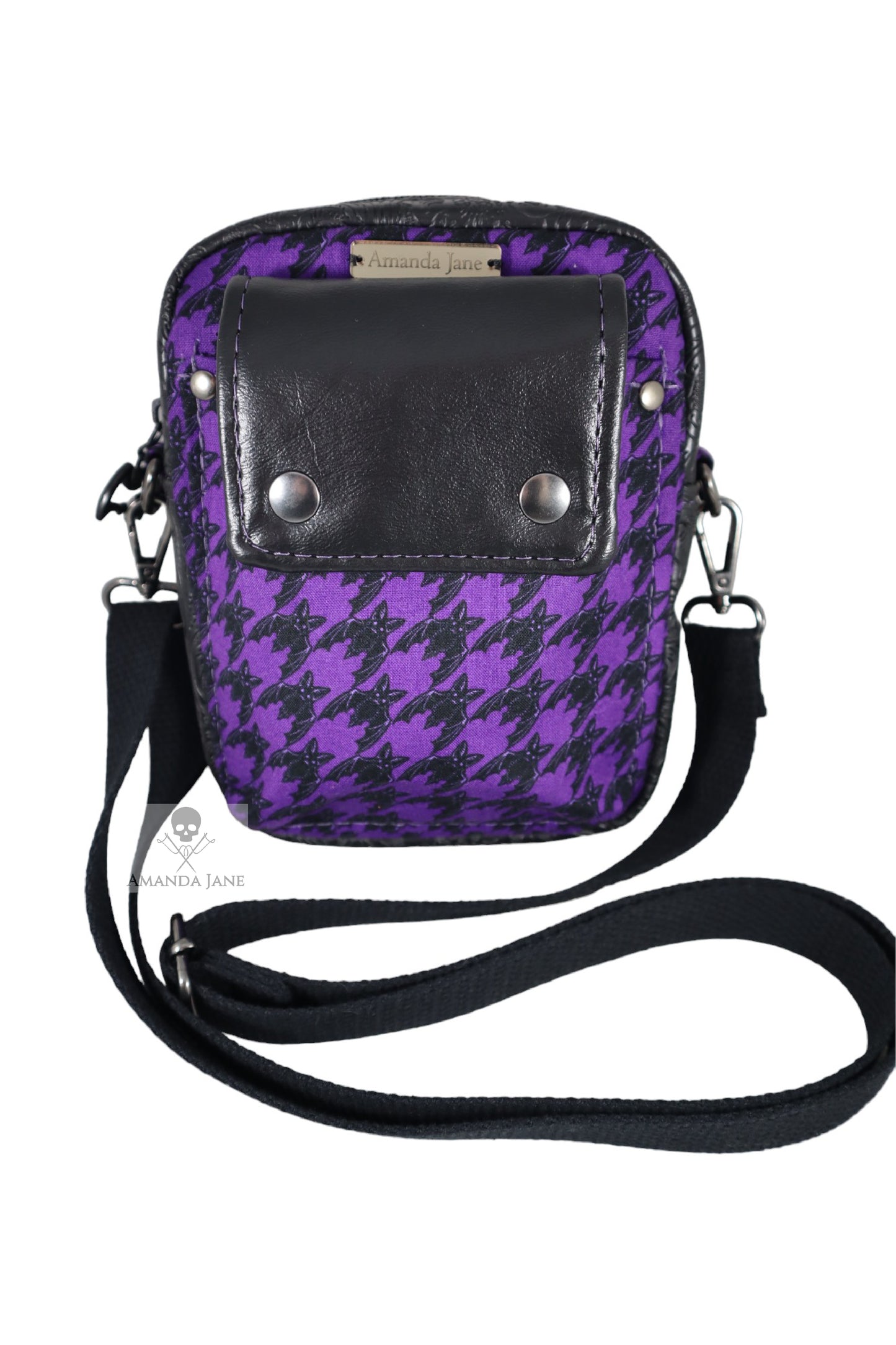 Handcrafted purse crossbody bag essentials bat purple houndstooth