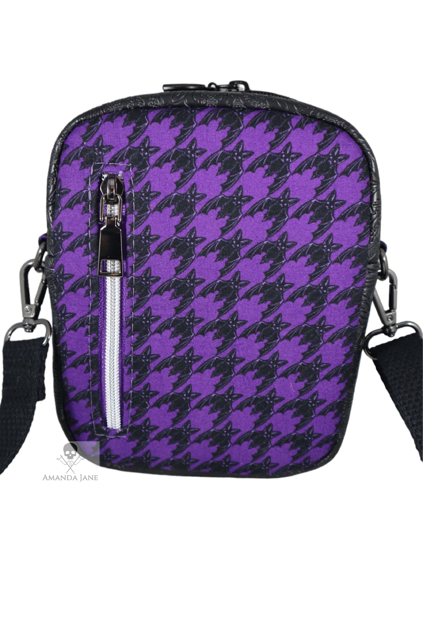 Handcrafted purse crossbody bag essentials bat purple houndstooth