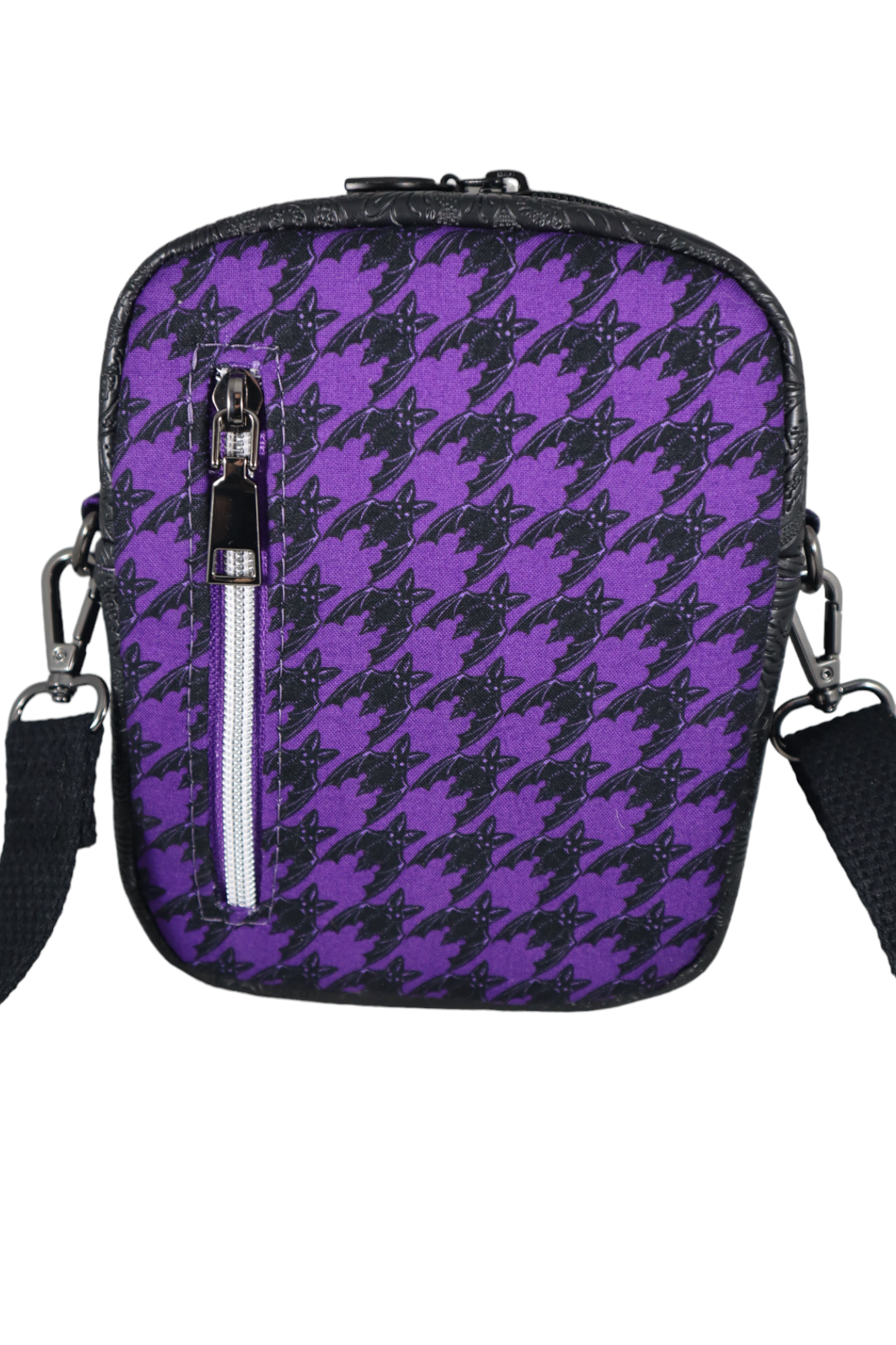 Handcrafted purse crossbody bag essentials bat purple houndstooth