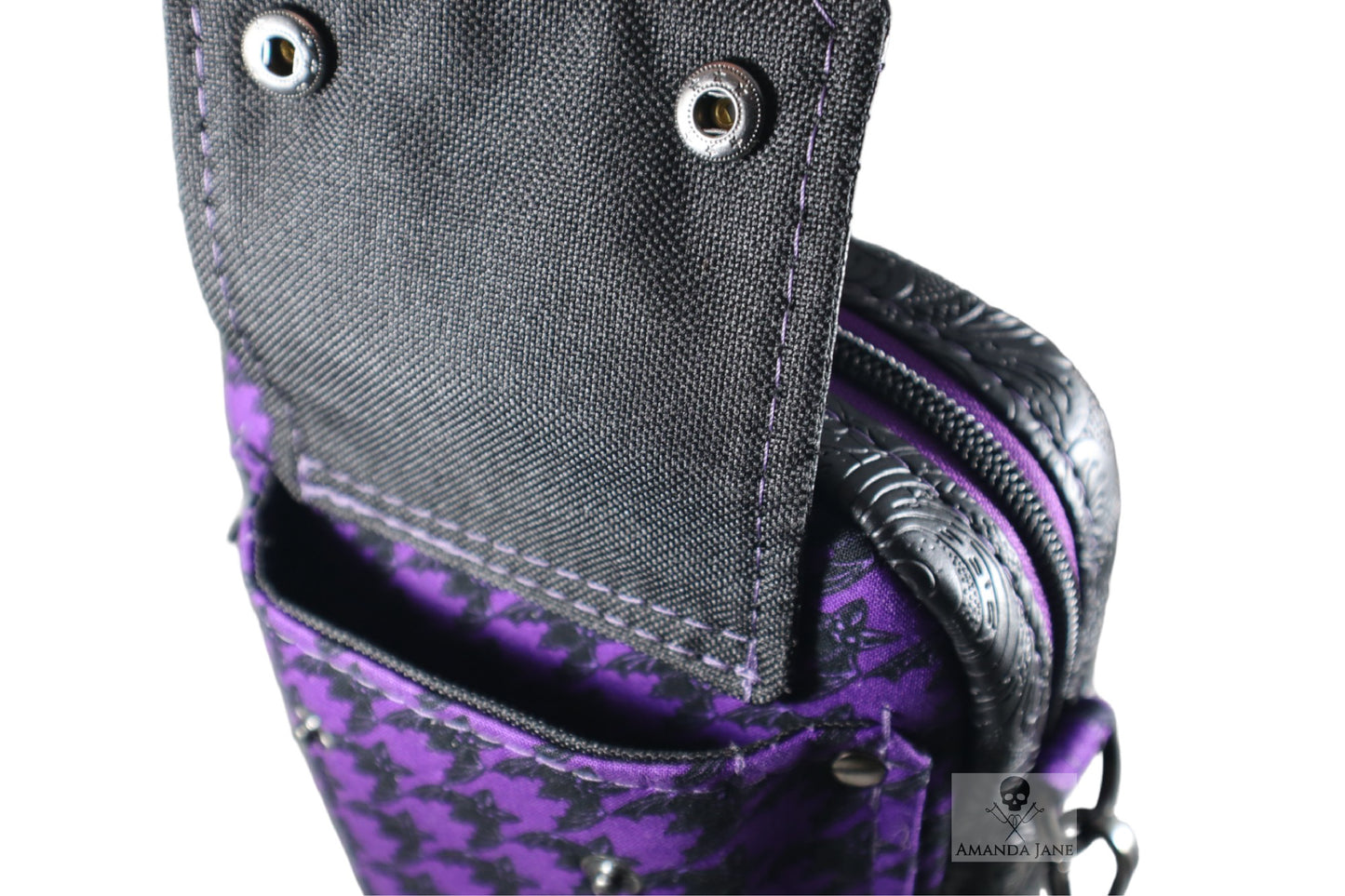 Handcrafted purse crossbody bag essentials bat purple houndstooth