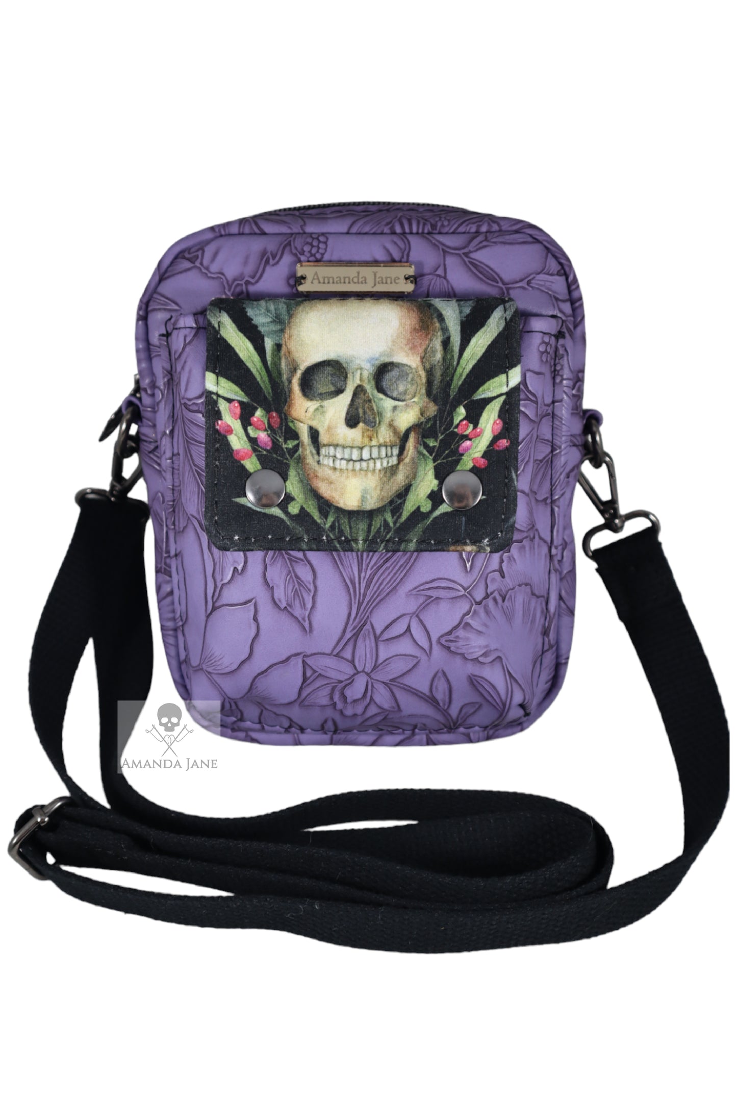 Handcrafted purse crossbody bag essentials floral skull