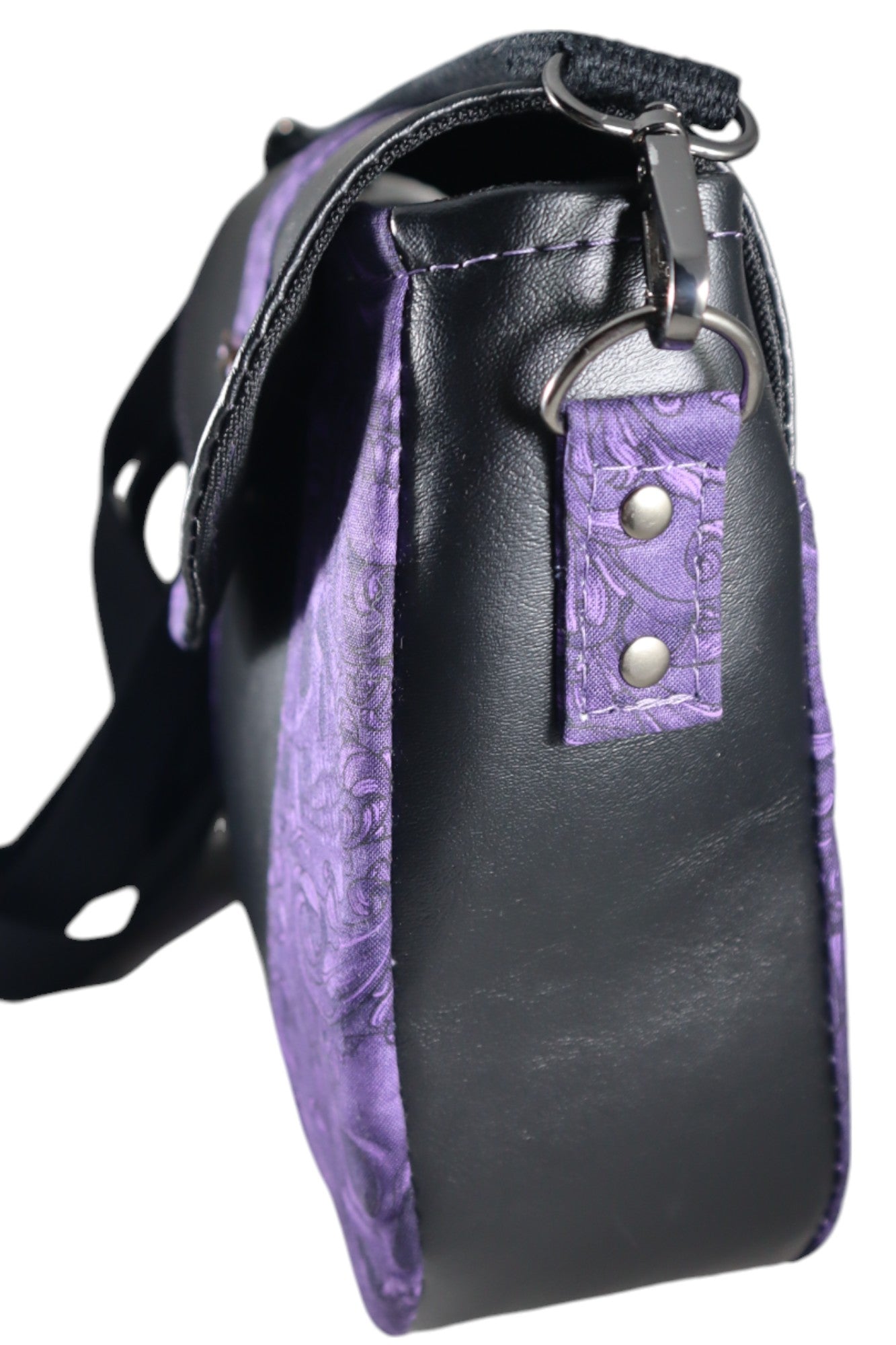 Handcrafted purse crossbody bag purple skull demask