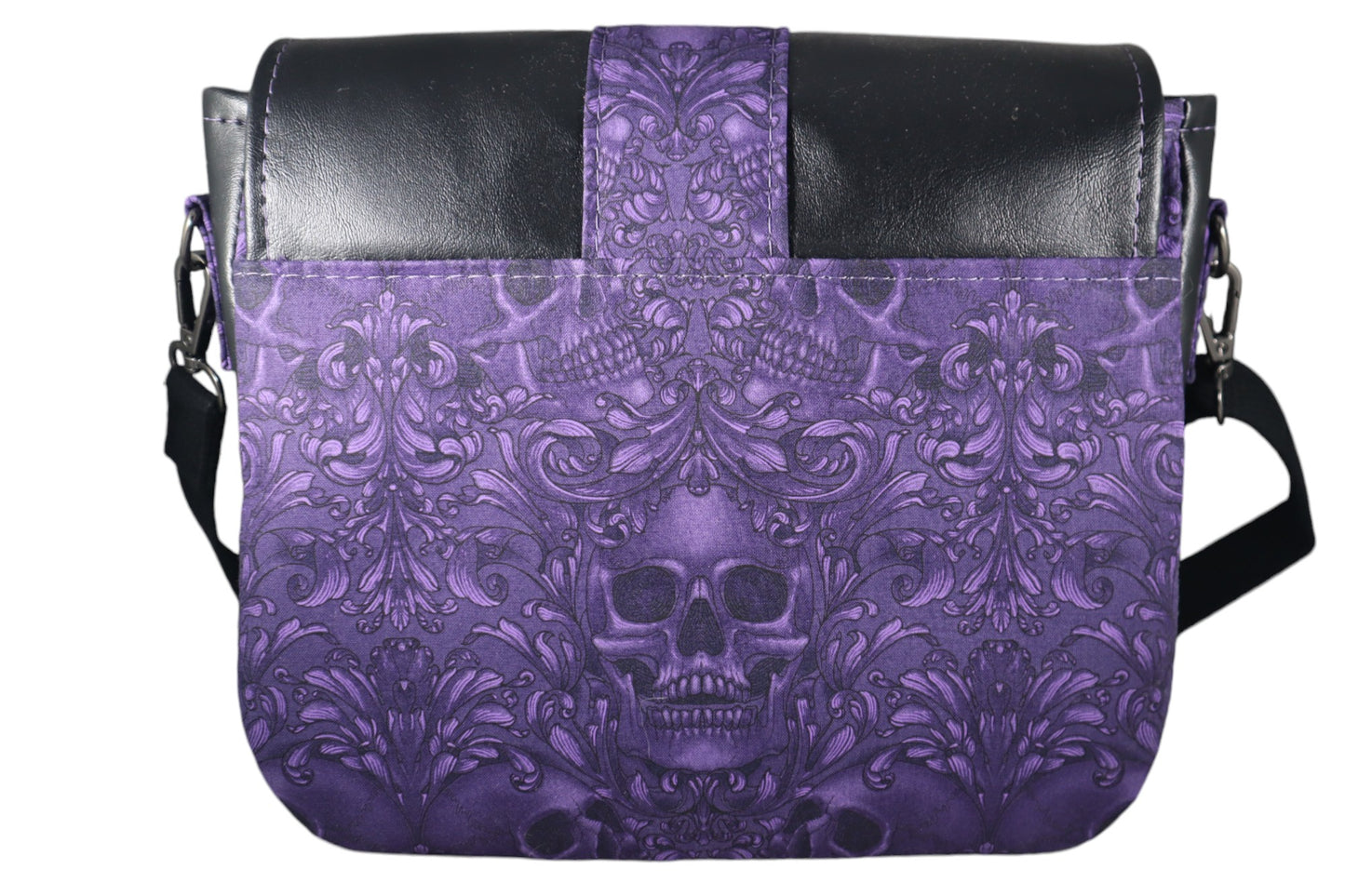 Handcrafted purse crossbody bag purple skull demask