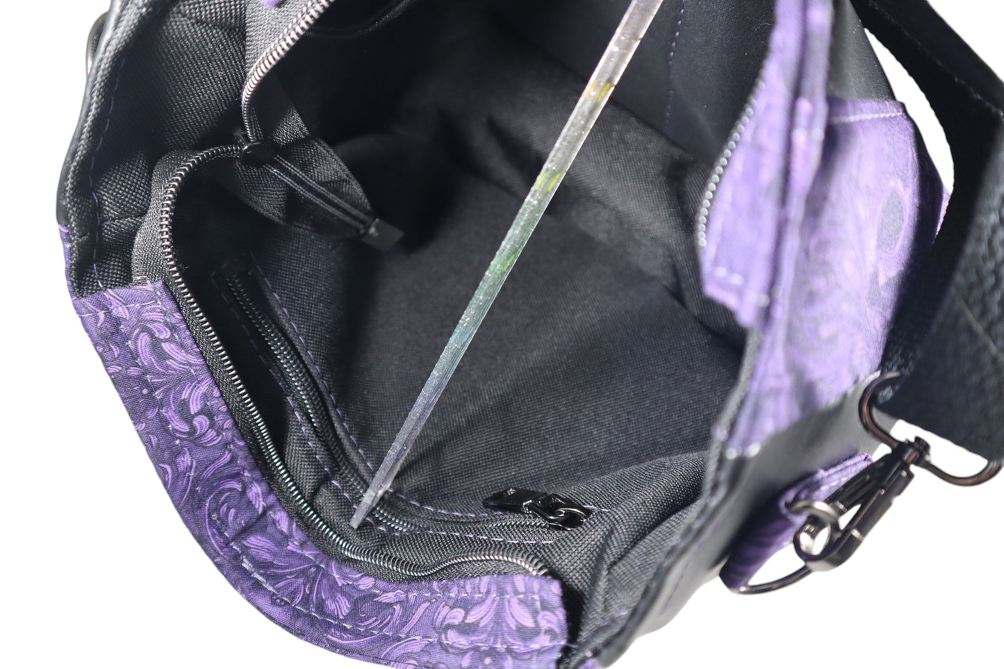 Handcrafted purse crossbody bag purple skull demask