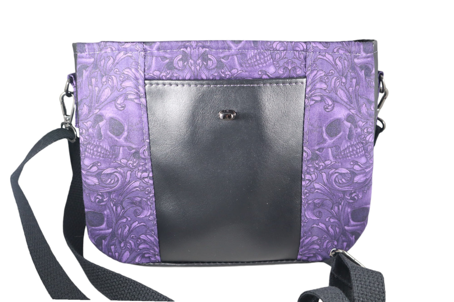 Handcrafted purse crossbody bag purple skull demask