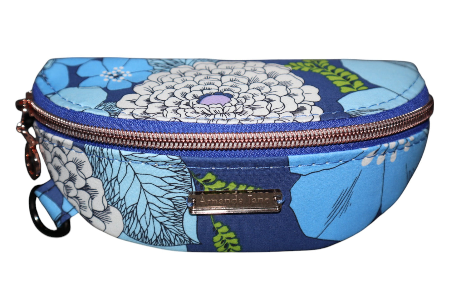 Handcrafted sunglasses case big blue floral